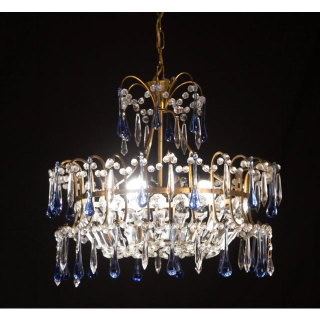 Art Deco Vintage Emperor Style Chandelier, Blu Murano Drops, 1960s For Sale - Image 3 of 13