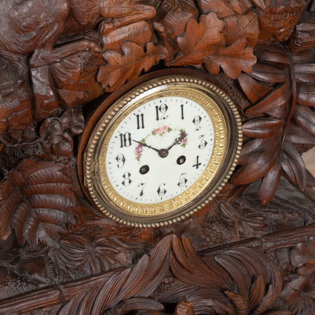 Brown 19th Century Hand Carved Black Forest Mantel Game Clock, Germany For Sale - Image 8 of 14