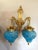 1980 French Louis XVI Bronze Blue Crystal Wall Lamps Sconces - Pair of 2 Pc For Sale - Image 4 of 11