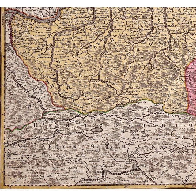 Early 18th Century Hand-Colored 18th Century Homann Map of Austria Including Vienna & the Danube, 1728 For Sale - Image 5 of 5