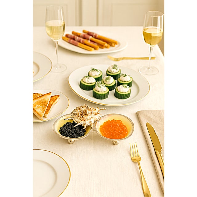 Nautical Caviar Dish Silver Dipped Real Shells Seashells For Sale - Image 3 of 14