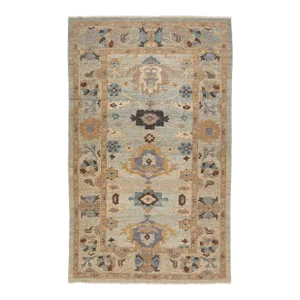 Blue Handmade Modern Sultanabad Wool Rug With Floral Motif