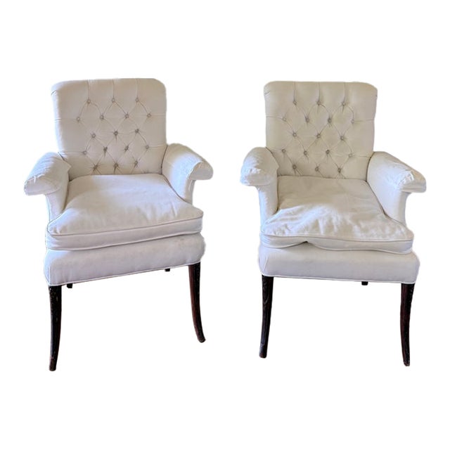 Hollywood Roll Arm Tufted Chairs (Pair) For Sale