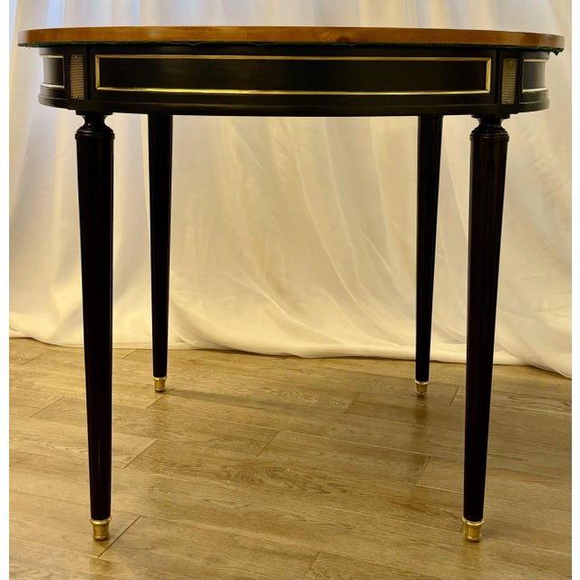 Hollywood Regency Hollywood Regency Ebony Game, Card Table, Louis XVI Style, Bronze Mounted For Sale - Image 3 of 13