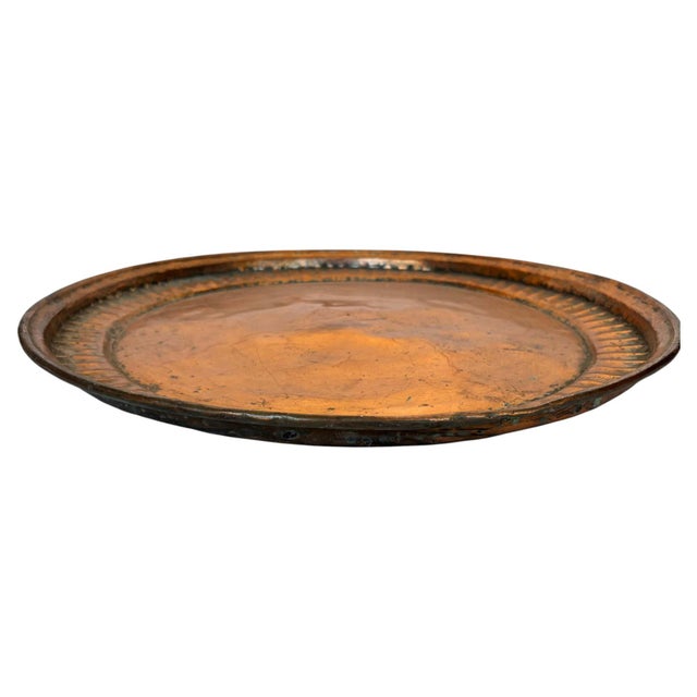 Large Antique Hand-Hammered Copper Tray with Fluted Border, 22 Inch For Sale - Image 9 of 17