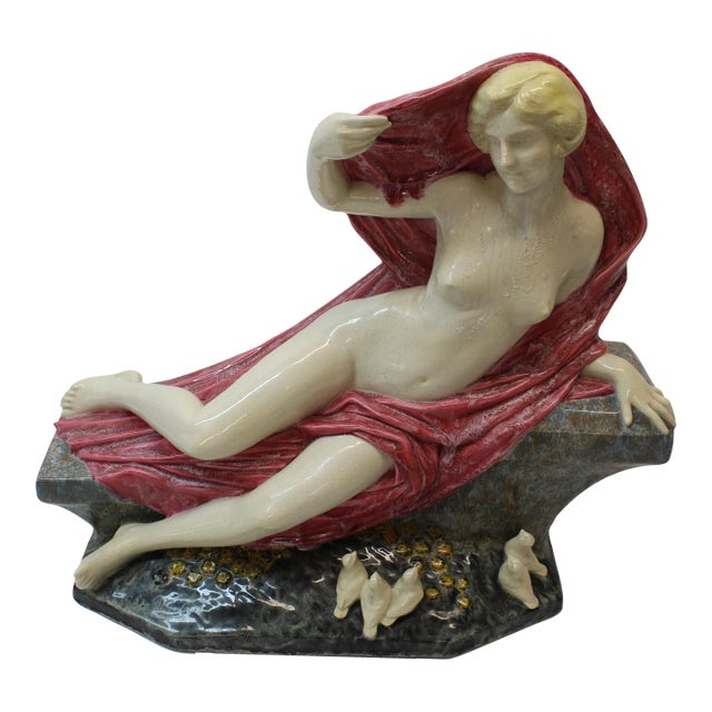Art Deco Glazed Ceramic Female Nude Sculpture For Sale