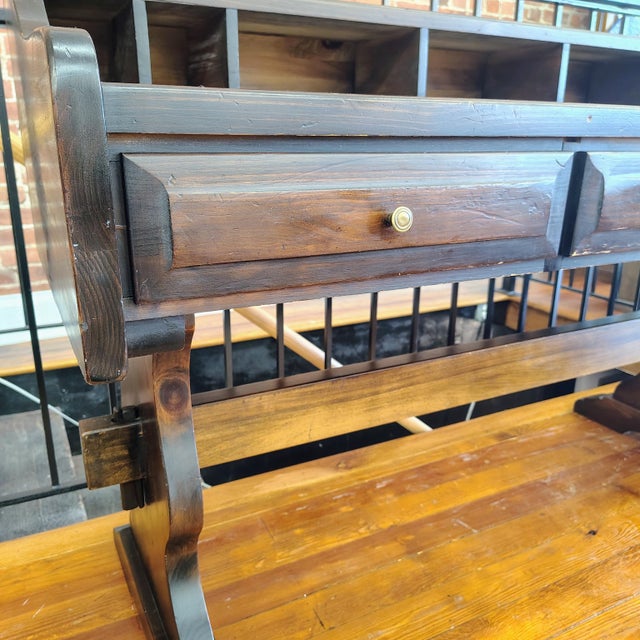 Vintage Lancaster Solid Wood Writing Desk With Brass Hardware and Cubby Storage For Sale - Image 4 of 11