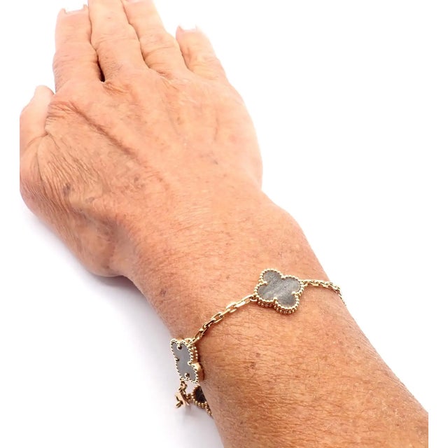 Mid 20th Century Van Cleef & Arpels Alhambra Rose Gold Obsidian Bracelet For Sale - Image 12 of 12