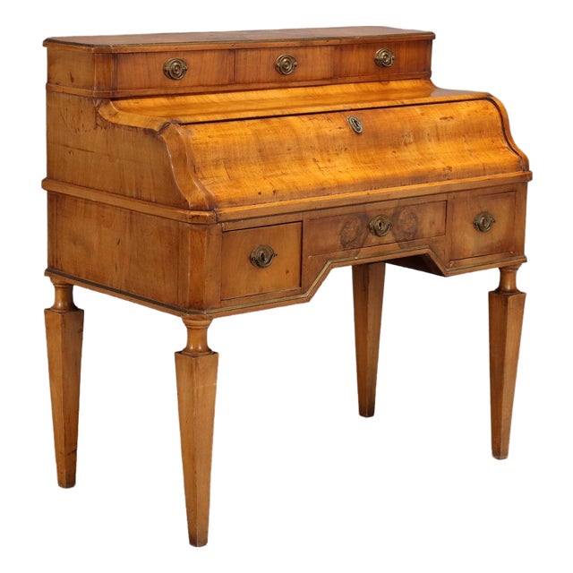 Antique Writing Desk in Walnut with Leather Insert and 3 Drawers, 19th Century For Sale