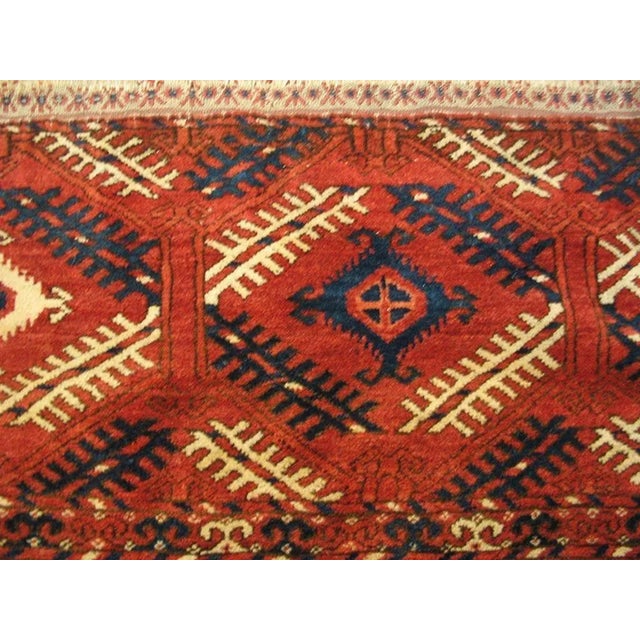 Traditional 1870s Red Tribal Geometric Antique Russian Tekke Turkmen Carpet 7' X 10'6" Knotted Wool Rug For Sale - Image 3 of 12