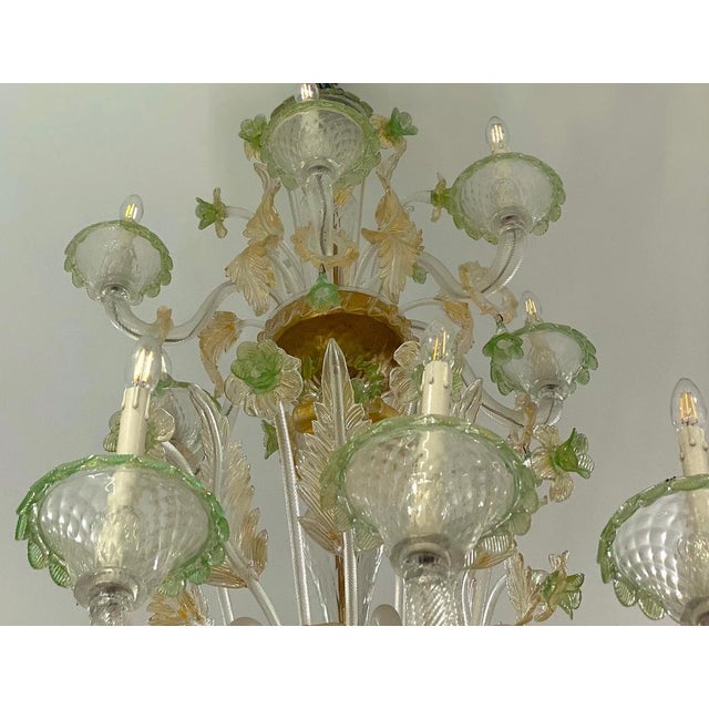 Green and Gold Murano Glass Chandelier, 1990s For Sale - Image 7 of 14