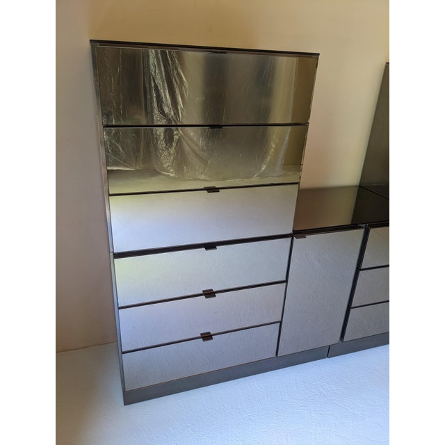 1980s Ello Gunmetal Stainless & Smoked Mirror Cabinet Set, Attributed For Sale - Image 15 of 15