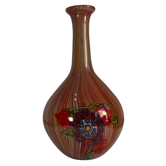 Murano Millefiori Floral Medallion Filigrana Art Glass Vase For Sale - Image 9 of 18
