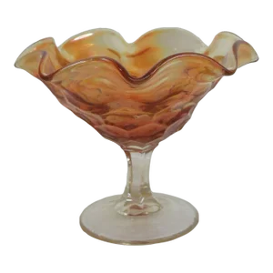 Marigold Carnival Glass Vintage Iridescent Ruffled Rim Compote Candy Dish