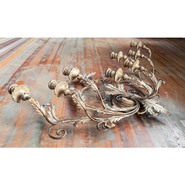 Antique White 20th Century Large 40" Wide Italian Hollywood Regency Tole and Wood Wall Sconce For Sale - Image 8 of 18