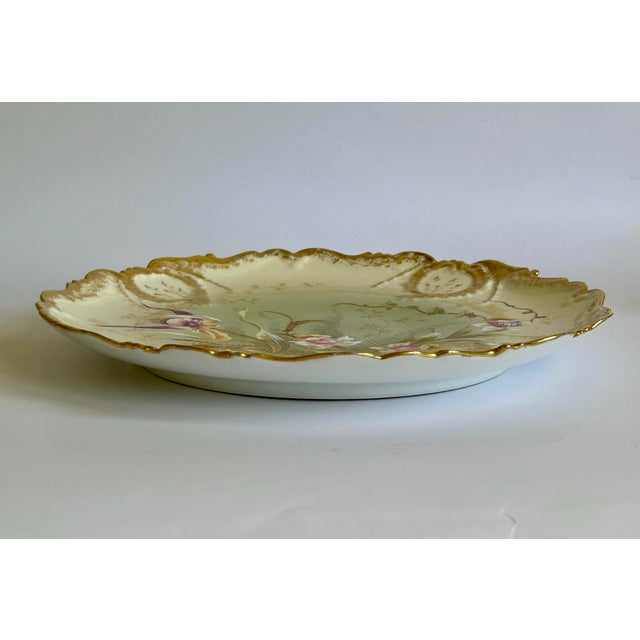 Antique Limoges Hand-Painted Porcelain Platter, Gilt Scalloped Rim, c.1890s For Sale - Image 10 of 12