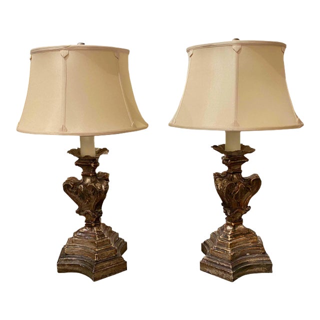 Antique Italian Wood Fragment Lamps - a Pair For Sale
