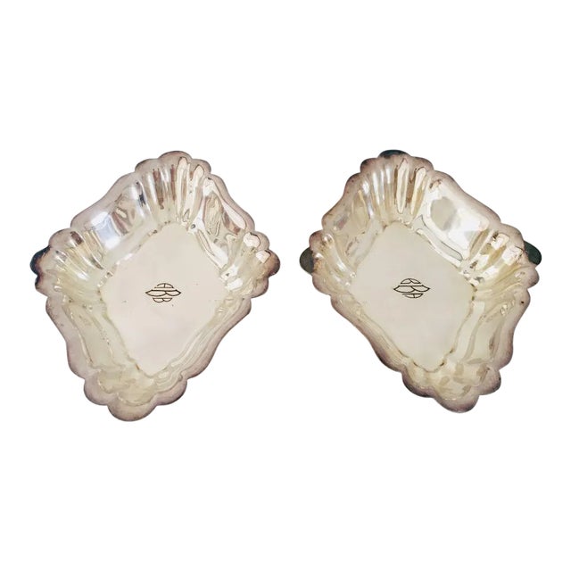 Silver on Copper Monogramed "Abb" Nut Dishes - a Pair For Sale