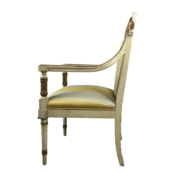 Vintage Late 20th French Empire Style Giltwood Armchairs With Striped Fabric For Sale - Image 4 of 11