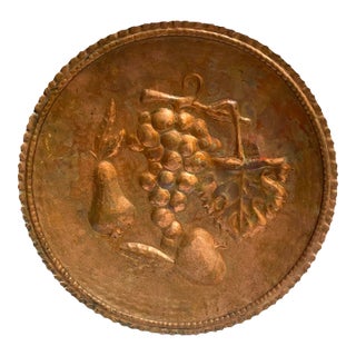 Vintage 1950’s Hand Hammered Copper Fruits Hanging Platter For Sale
