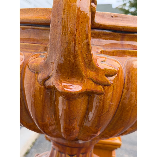 Ceramic Monumental Glazed Ceramic Campana Urns on Pedestals 42" a Pair For Sale - Image 7 of 12