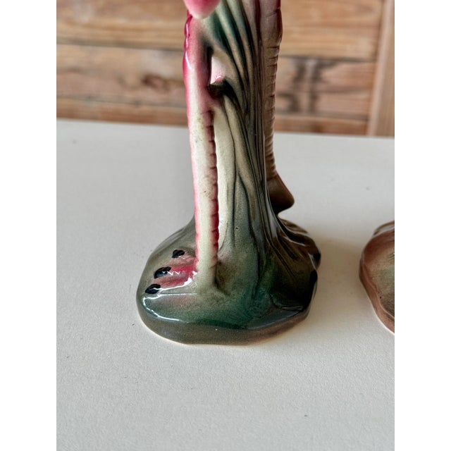 Blush Mid-20th Century Ceramic Coastal Flamingo Figurines – Set of Two For Sale - Image 8 of 12