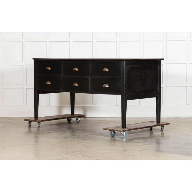 Ebonised English Pine Worktable or Kitchen Island, 19th Century For Sale - Image 4 of 14