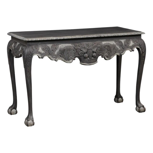 English Carved Wood Dark Gray Console For Sale
