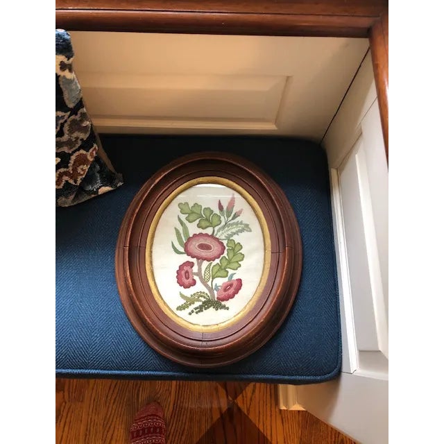 1960s Mahogany Floral Crewelwork, Framed For Sale - Image 4 of 4