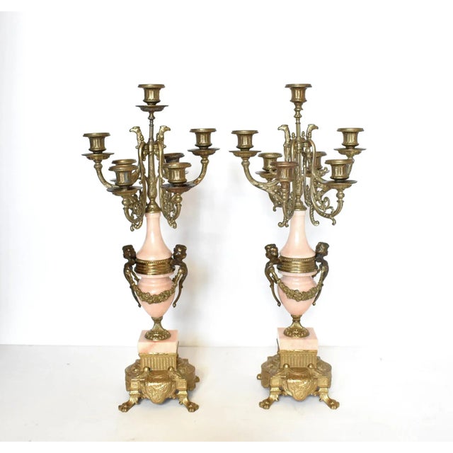 Pink Italian Empire Brevettato Pink Marble & Ormolu Candelabra - a Pair For Sale - Image 8 of 10