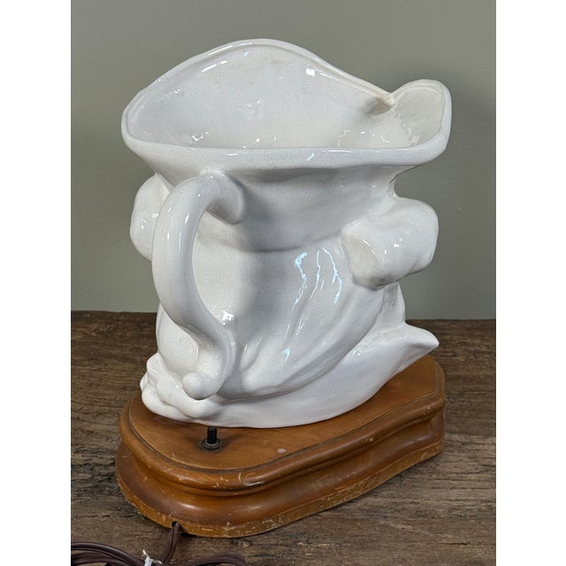 Wood Antique English Toby Head Ceramic Table Lamp on Wooden Base For Sale - Image 7 of 9