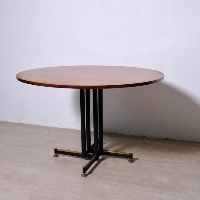 Round Table with Metal Frame and Wooden Top, 1950s For Sale - Image 11 of 18