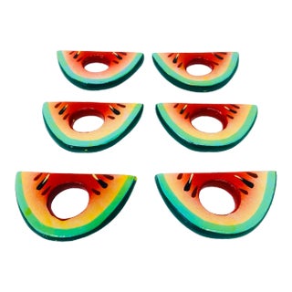 Vintage Hand-Painted Wood Watermelon Napkin Rings a Set of 6 For Sale