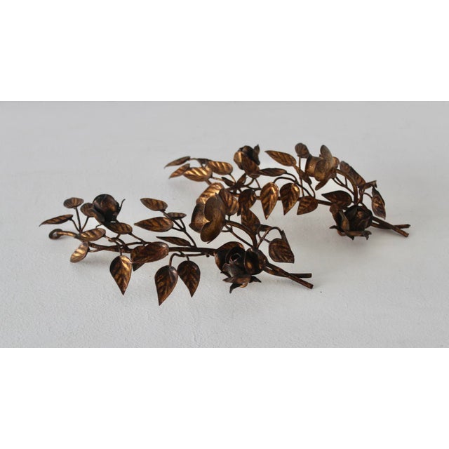 Late 20th Century Hans Kögl Style Gilded Flowers Stems Leaves Wall Mount Candle Holders Sconces - a Pair For Sale - Image 14 of 18