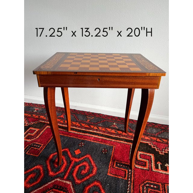 Wood 1960s Mid Century Italian Side Table - Chess Table Inlaid Marquetry Music Box For Sale - Image 7 of 11