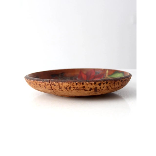 Vintage Decorative Wood Poinsettia Bowl For Sale - Image 6 of 8