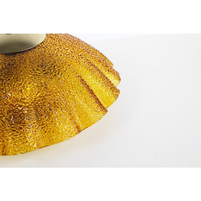 Vintage Brass and Amber Glass Ceiling Light or Flush Mount, Germany, 1970s For Sale - Image 4 of 8