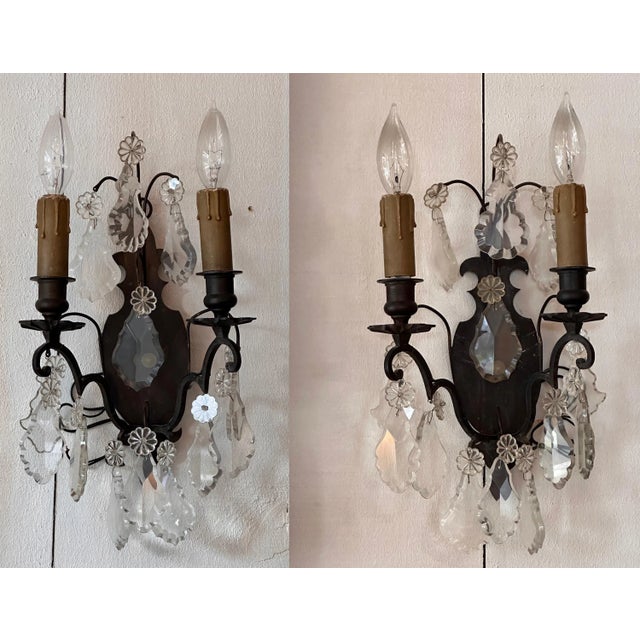 Pair of Late 19th Century Bronze and Crystal Sconces For Sale - Image 10 of 10