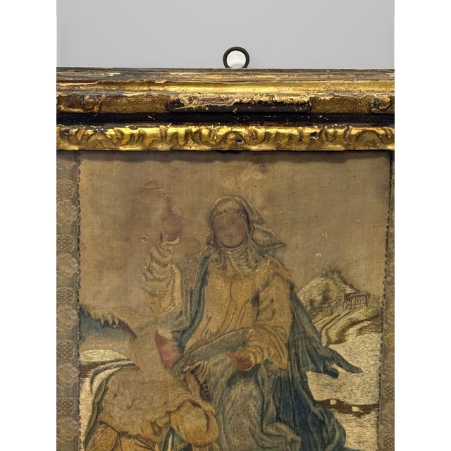 Baroque Framed Continental Silk Work "Noli Me Tangere" Stumpwork Panel, 18th Century For Sale - Image 3 of 11