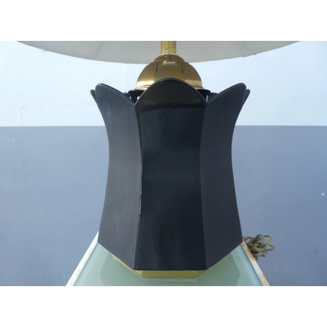 Metal 70's Brass and Black Ceramic Decorator Accent Lamp For Sale - Image 7 of 13