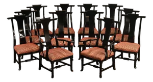12 Custom Black Lacquered Asian Inspired Dining Chairs