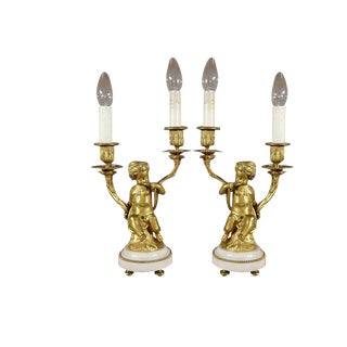 Gilded Bronze Candlesticks, Set of 2 For Sale