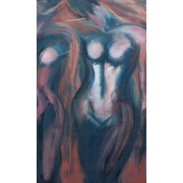 Large Vintage Modernist Stylized Abstract Female Nude Painting For Sale - Image 4 of 6
