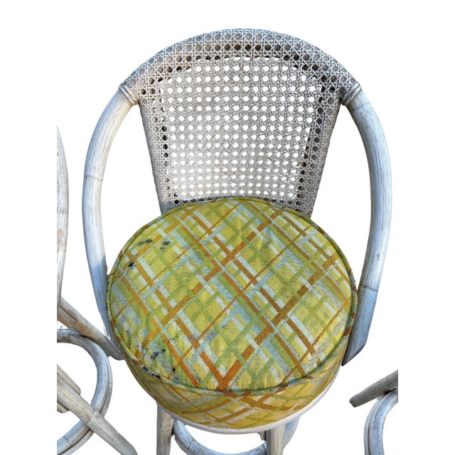 Vintage Kalp-Son Rattan Swivel Bar Stools, Set of 3, Hollywood Regency Coastal Cane Backs For Sale - Image 11 of 11