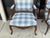 Blue Antique French Louis XV Style Walnut Bergere Chairs in Blue & White - Pair For Sale - Image 8 of 13