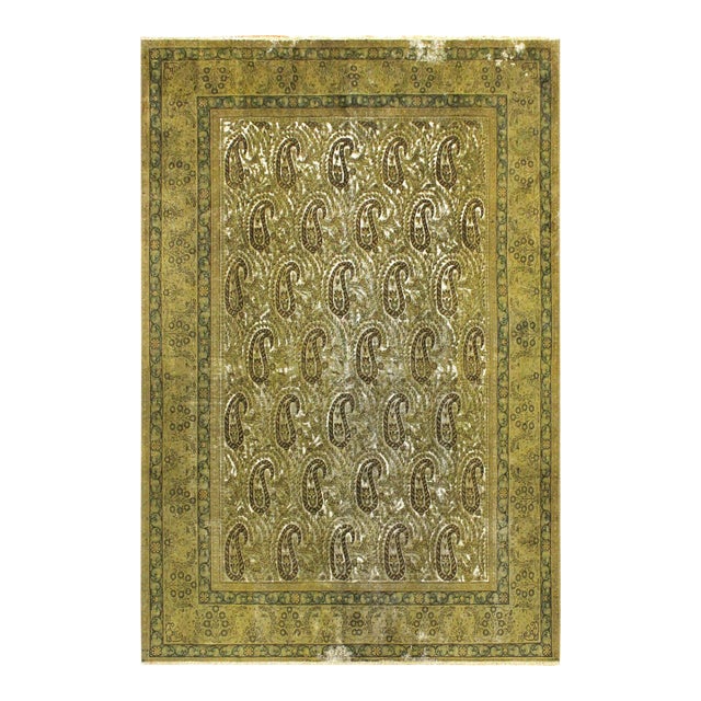 Retro Persian No Pile Green/Brown Wool Rug - 7'8'' X 9'9'' For Sale