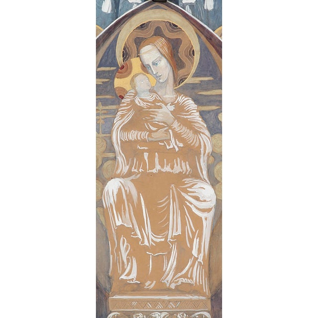 Yvonne Clarinval, Vierge à l'Enfant et Saints, 1910, Mixed Media, Framed For Sale - Image 10 of 16