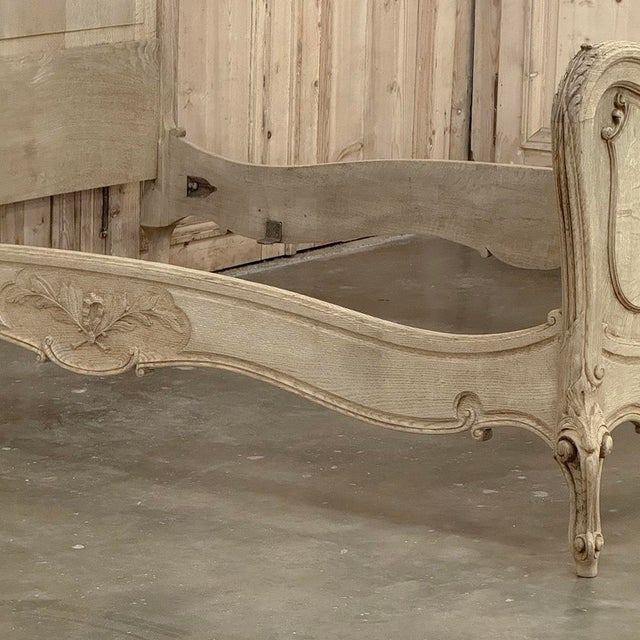 Wood Antique Louis XV Style Stripped Oak Hand-Carved Bed For Sale - Image 7 of 17