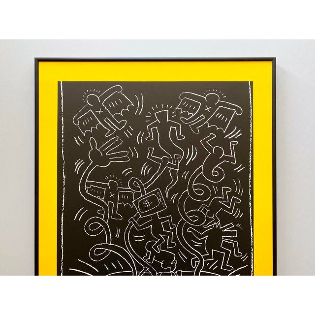 This Keith Haring rare vintage 1990 lithograph print custom framed large Pop Art exhibition poster " Untitled " 1985, is...