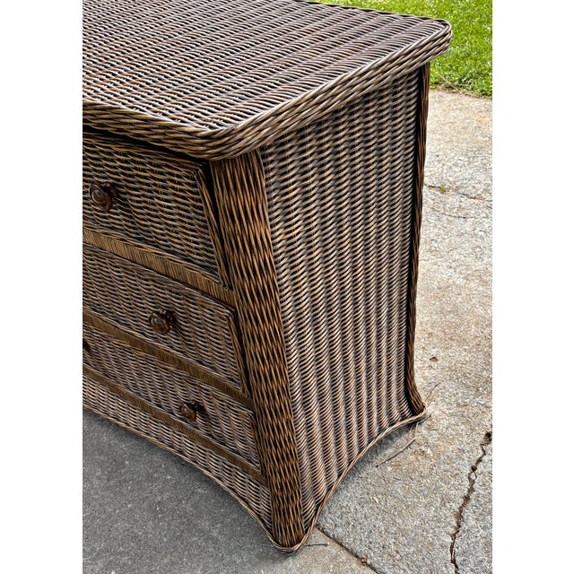Contemporary Vintage Skirted Wicker Bow-Front Dresser For Sale - Image 3 of 15